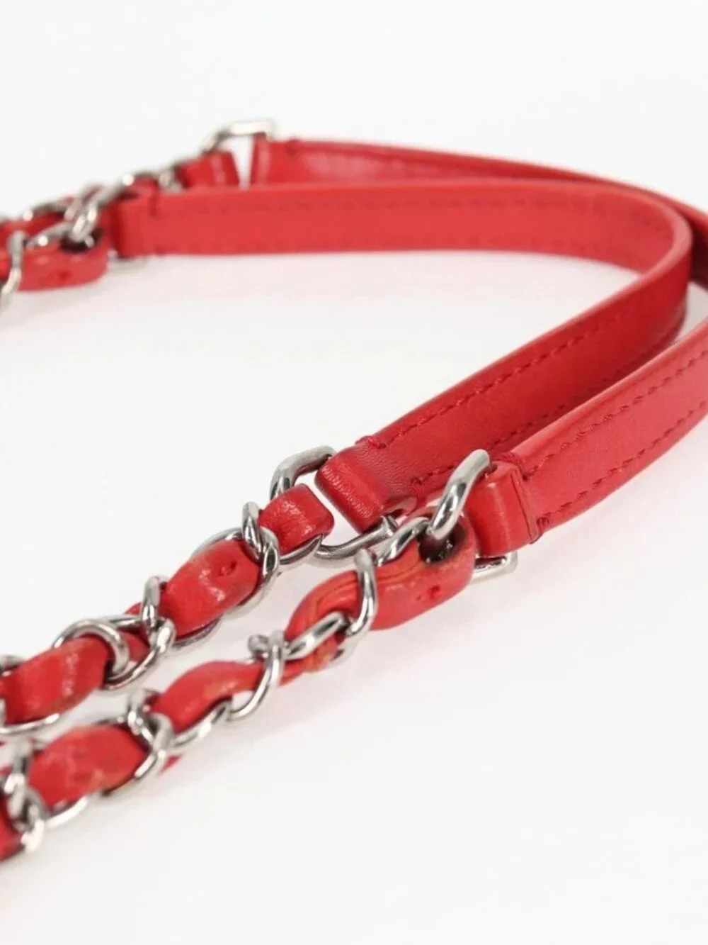 CHANEL Matelasse Chain Shoulder Bag Leather Red Silver CC Auth 138980M